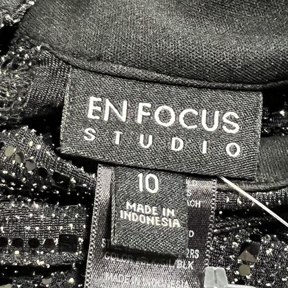 En Focus Studio Dress Womens 10 Black Silver Sequin Mock Neck Keyhole Cocktail - Picture 7 of 12